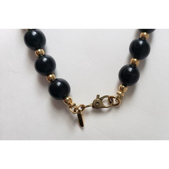 Vintage Monet Black and Gold Toned Beaded Fashion/Costume Necklace - Picture 5 of 6